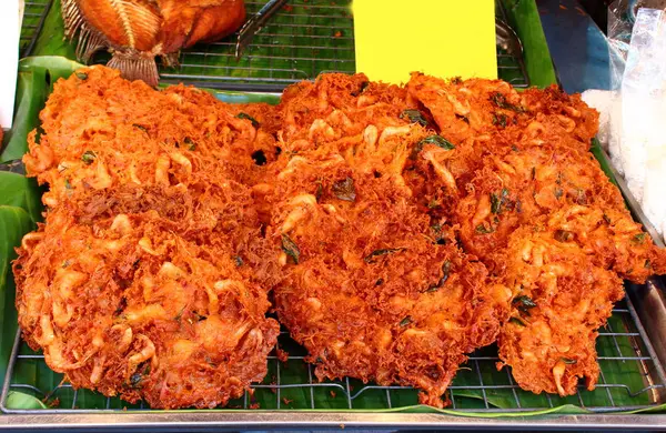 Fried Deep Fried Shrimp Egg Counter Market Trader Traditional Asian — Stock Photo, Image