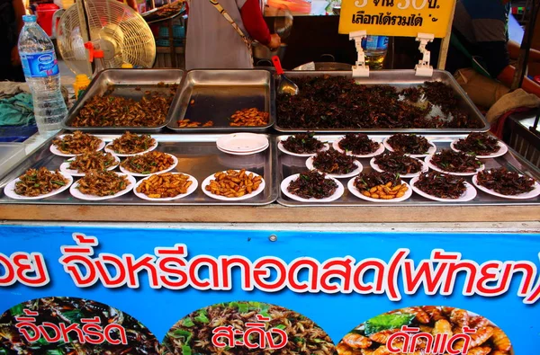 Pattaya City Thailand Mart 2018 Porties Gebakken Krekels Kakkerlakken Insecten — Stockfoto