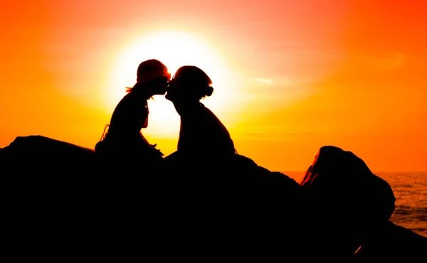 Artistic Colorful Style View Silhouette Kissing Mother Her Young Daughter — Stock Photo, Image