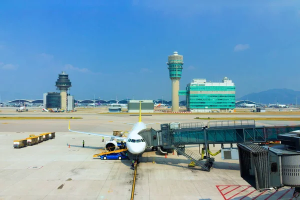 Hong Kong China Oktober 2018 Een Passagier Vliegtuig Docking Hong — Stockfoto