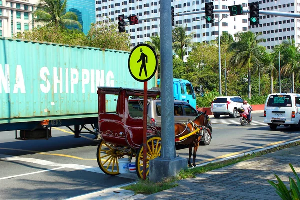 Carruaje a caballo por carretera en Manila — Foto de Stock