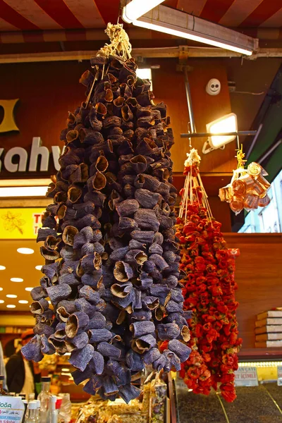 Istanbul Turkije Oktober 2019 Gedroogde Paarse Aubergines Opgehangen Aan Touw — Stockfoto