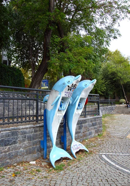 Стамбул Турция Октября 2019 Года Общественный Телефон Улице Спроектированной Дельфин — стоковое фото