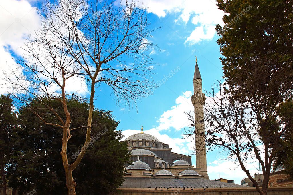 View on ancient Kilic Ali Pasha Mosque at Istanbul, Turkey. The mosque was constructed in 1578-1580. Selective focus