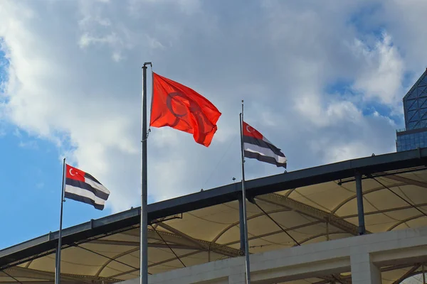 Nationalflagge Der Türkei Und Flaggen Des Besiktas Sportklubs Bjk Wehen — Stockfoto