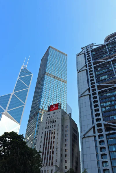 中国香港 2018年10月6日 香港中区玻璃摩天大楼 香港的公司及金融大厦的市区天际线 — 图库照片