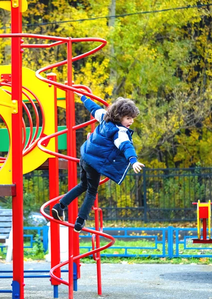 Kid Having Fun Playground Autumn Modern Colorful Playground Warm Day Stock Picture