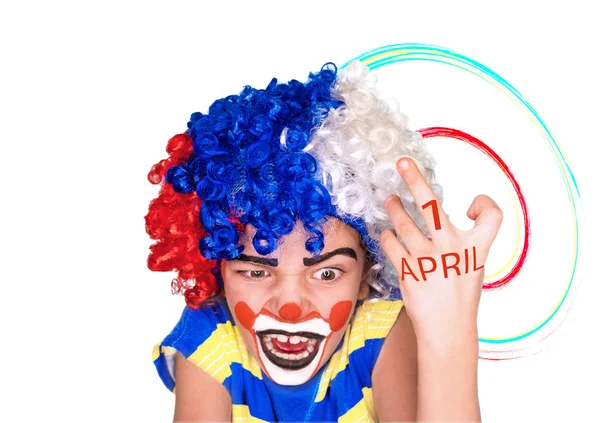 Boze Boze Clown Gezicht Kleine Schattige Jongen Met Gezichtsverf Zoals — Stockfoto