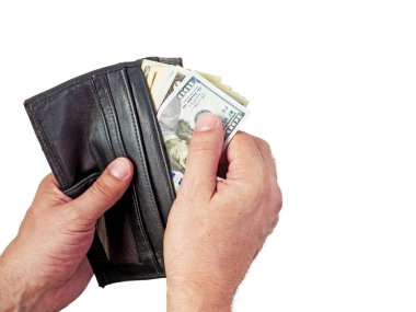 Elinde Amerikan doları olan cüzdan,Elinde deri kahverengi cüzdan olan bir el tutan,elinde dolar sayan,İki el elinde kahverengi deri cüzdan tutan Abd Doları nakit. Abd Doları,
