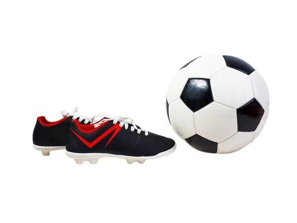 Sport Fotbal Fotbal Sportovní Vybavení Blízkosti Míče Bot Izolovaný Bílém — Stock fotografie
