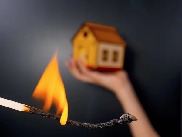 House Hand Burning Fire Risk Accident Night — Stock Photo, Image