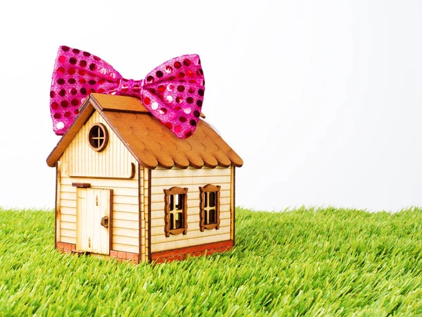 Gift Festive House Model House Pink Bow — Stock Photo, Image