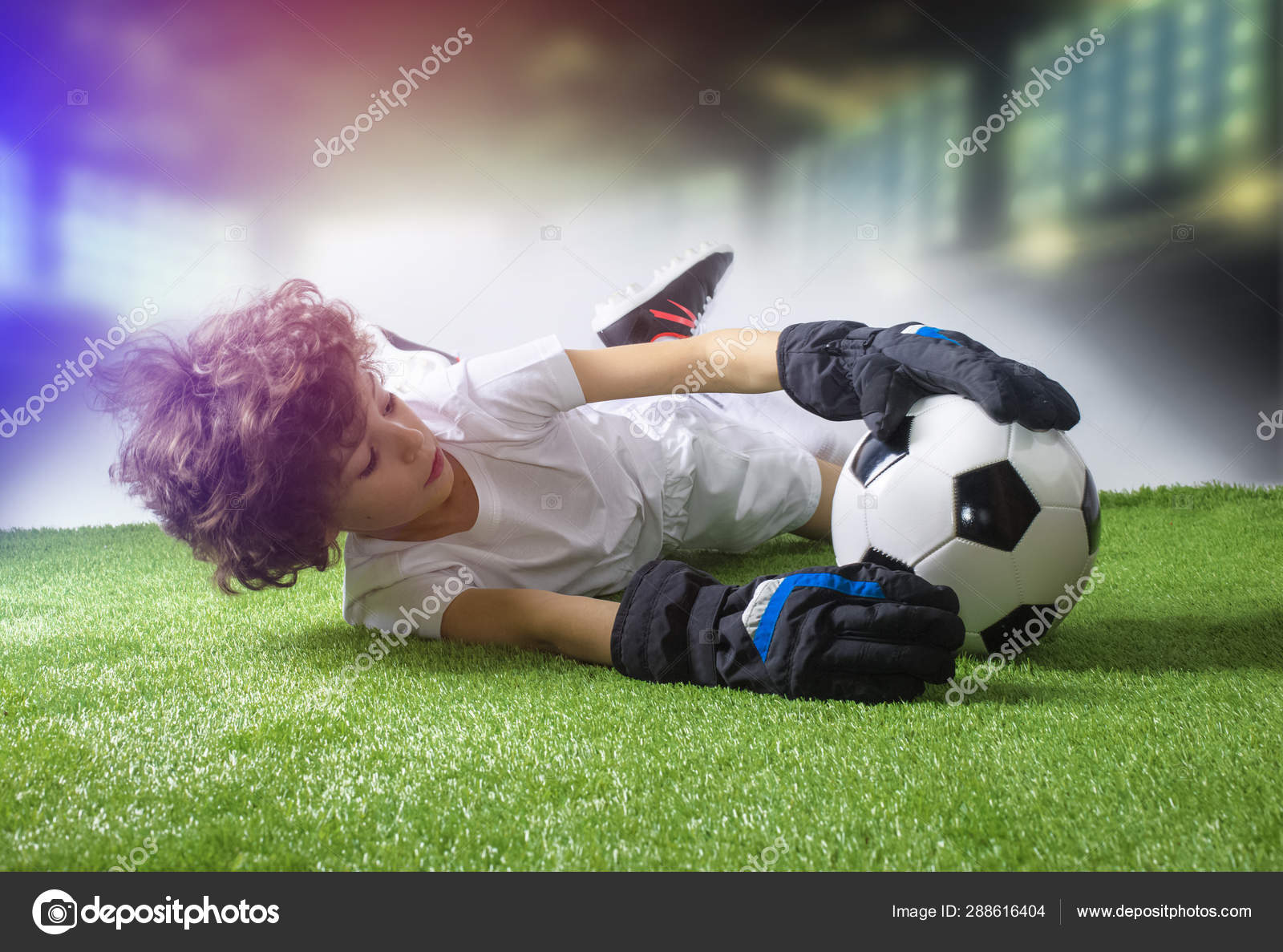 Little Soccer Goalkeeper Goal Young Soccer Goalie Attempting Make Little Stock Photo kravik93 288616404