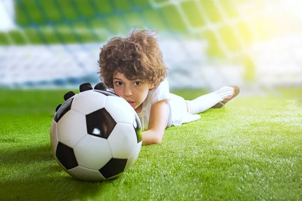 Kis Futballkapus Cél Fiatal Futball Kapus Próbál Tenni Menteni Kis — Stock Fotó
