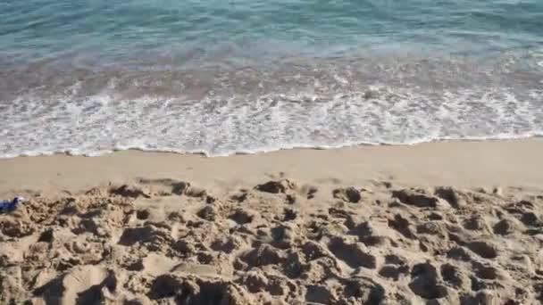 Vater Und Sohn Laufen Tagsüber Zum Meerwasser — Stockvideo