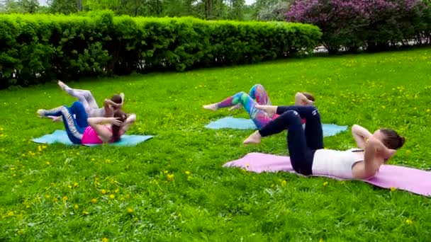 草の上で屋外で運動する若い女性は — ストック動画