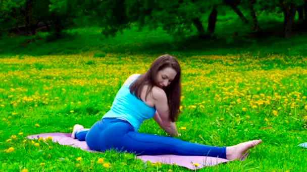 Smiling Brunette Woman Stretching Outdoors — Stock Video