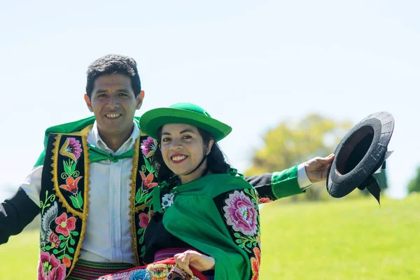 Peruaanse Paar Dansen Huayno Een Traditionele Muzikale Genre Typisch Voor — Stockfoto