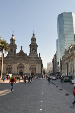 SANTIAGO DE CHILE, CHILE - NOVEMBER 23, 2015:  Metropolitan Cathedral, Plaza de Armas Main Square, Santiago de Chile