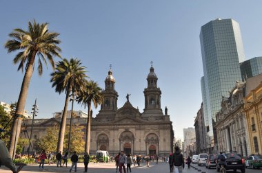 SANTIAGO DE CHILE, CHILE - NOVEMBER 23, 2015:  Metropolitan Cathedral, Plaza de Armas Main Square, Santiago de Chile