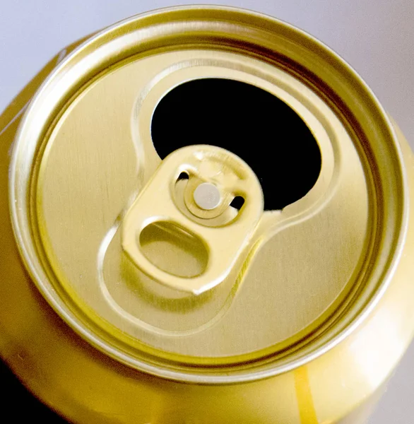 Top View Opened Golden Beer Can — Stock Photo, Image