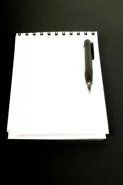 Blank Spiral Notebook Pencil Black Background — Stock Photo, Image