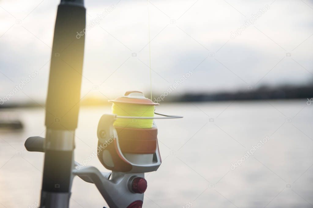 Close up view of a Fishing reel 