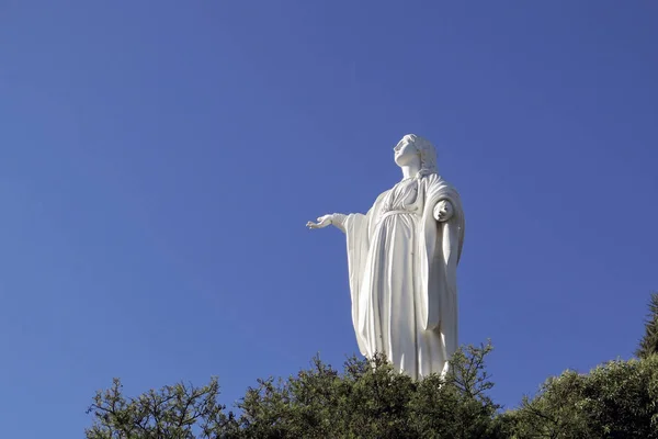 Estátua Virgem Maria Cerro San Cristobal Santiago Chile — Fotografia de Stock