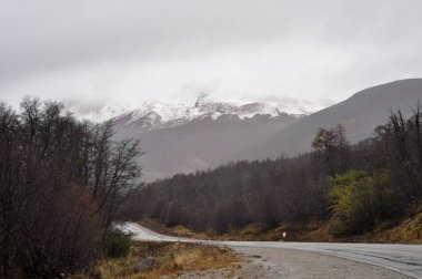 Neuquen, Patagonya, Arjantin Snowcaped andes dağları arka plan ile Rota