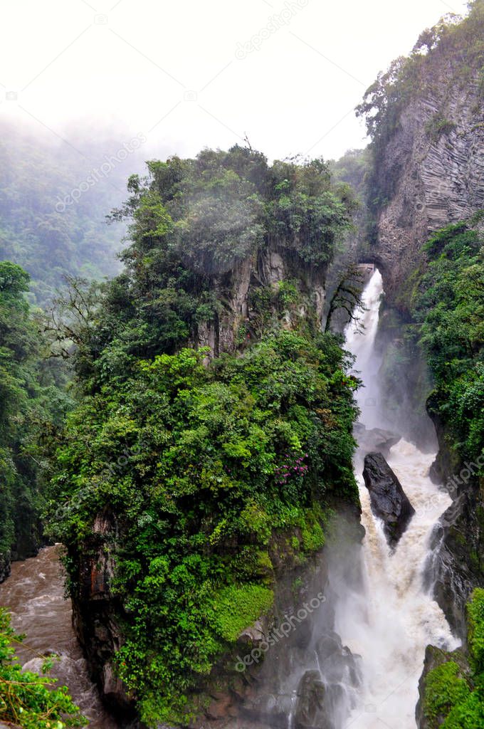 Pailon Del Diablo waterfall, in Banos de Agua Santa, Ecuado