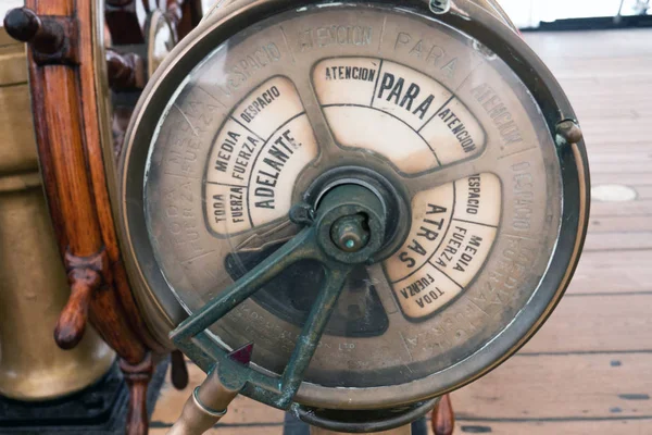 Old Nautical ship\'s control panel on the captains bridge