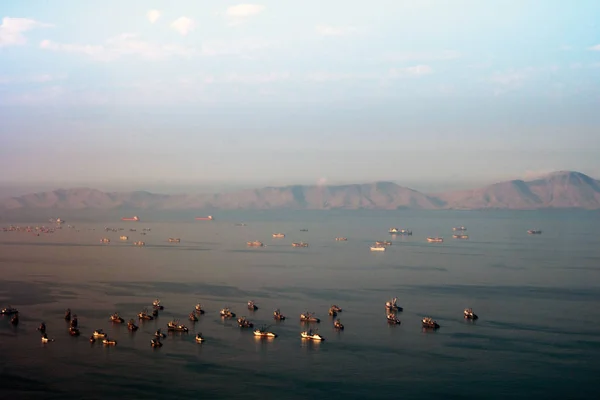 Widok Lotu Ptaka Statków Zatoce Limy Peru — Zdjęcie stockowe