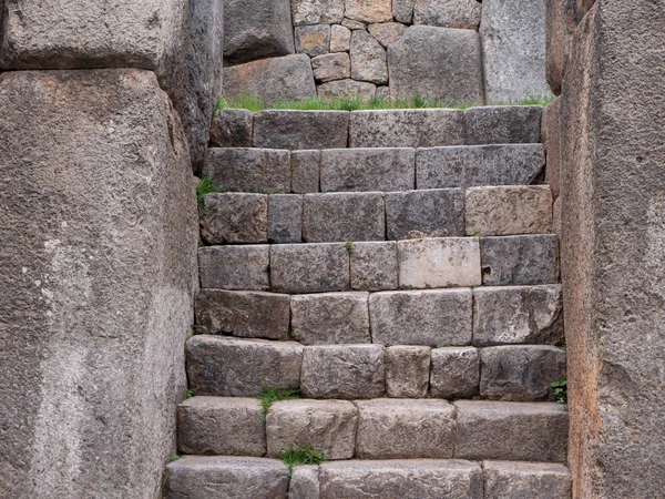 Feche Escada Pedra Nas Ruínas Incas Sacsayhuaman Perto Cusco Peru — Fotografia de Stock