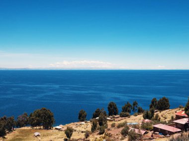 Taquile Island, Puno bölge, gizemli Lake Titicaca in başına görüntülemek