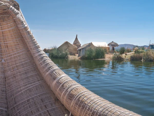 View Uros Floating Reed Islands Boats Mysterious Lake Titicaca Puno — Stock Photo, Image