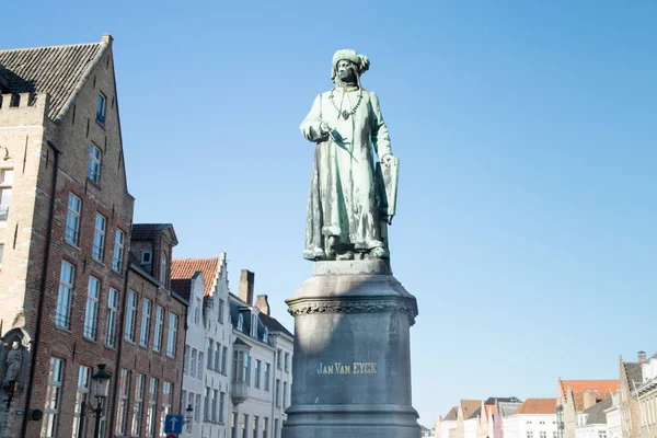 Plaza Jan Van Eyck Brujas Bélgica —  Fotos de Stock