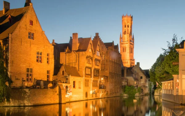 Vista Nocturna Del Canal Brujas Bélgica — Foto de Stock