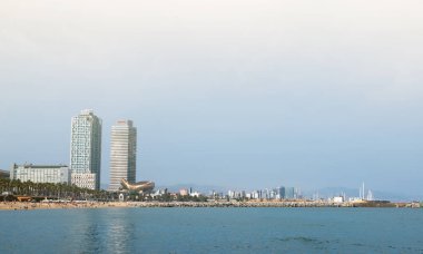 Barcelona, İspanya - 19 Haziran 2017: Kıyıları Barselona, İspanya genel bakış