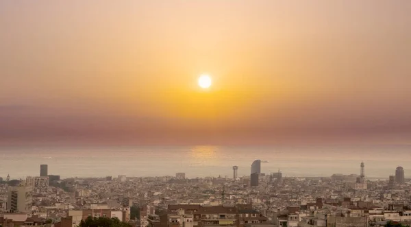 Zachód Słońca Nad Barcelona Hiszpania — Zdjęcie stockowe