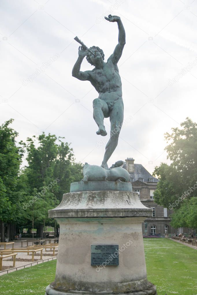 The Faune Dansant (Dancing Faun) statue by sculptor Eugene-Louis Lequesne in Paris's Jardin du Luxembourg