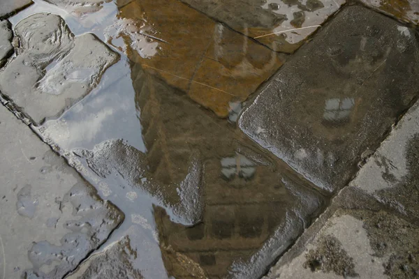 Palazzo Vecchio Refletido Uma Poça Água Florença Itália — Fotografia de Stock