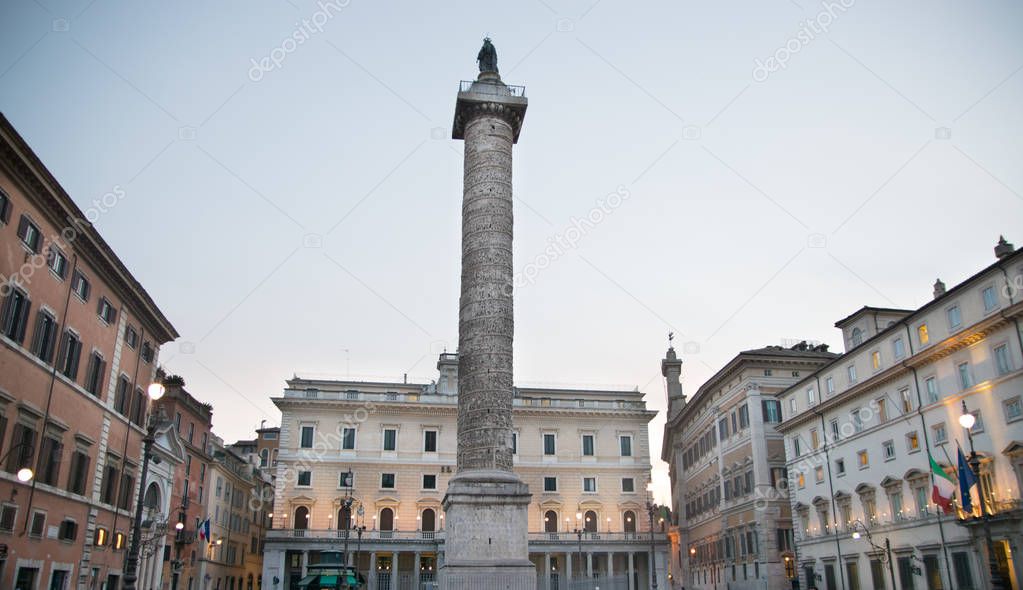  Marble Column of Marcus Aurelius in Piazza Colonna square in Rome, Italy