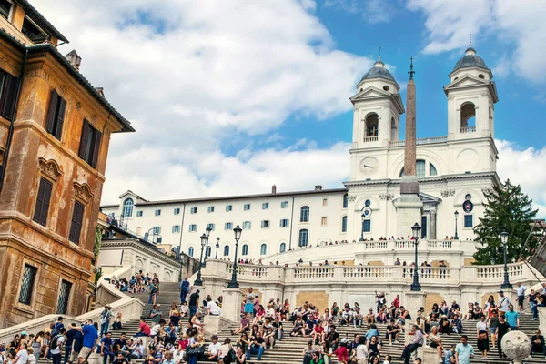 ROME, ITALY - JUNE 02, 2017: General view of Piazza di Spagna, one of the most famous squares of Rome. It owes its name to the palace of Spain, Embassy of the Iberian is here