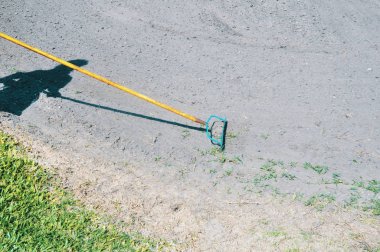 Komisyon kullanarak çim yan yatan kadın. Kişi Bahçe Ev Bahçe çim bakımı