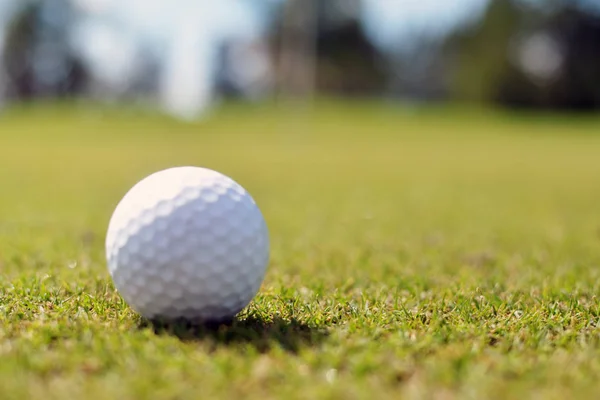 Ženská Ruka Drží Golfový Míček Golfové Hřiště — Stock fotografie