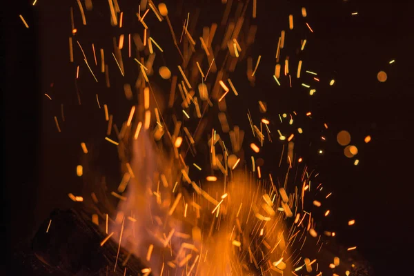Background Fire Sparks Exploding Night Bonfire — Stock Photo, Image