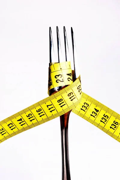 Measuring Tape Fork Close White Background — Stock Photo, Image