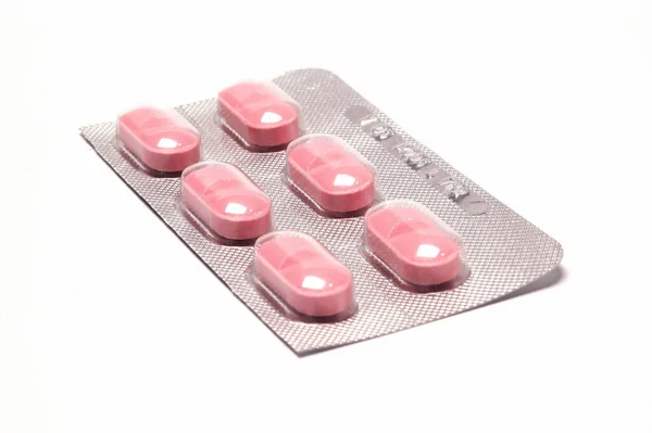 Tableta Pilulky Zavřít Bílém Pozadí — Stock fotografie