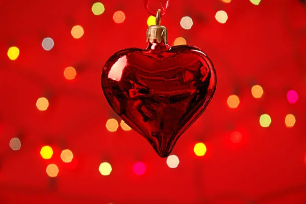 Natal Forma Coração Ornamento Fundo Vermelho — Fotografia de Stock