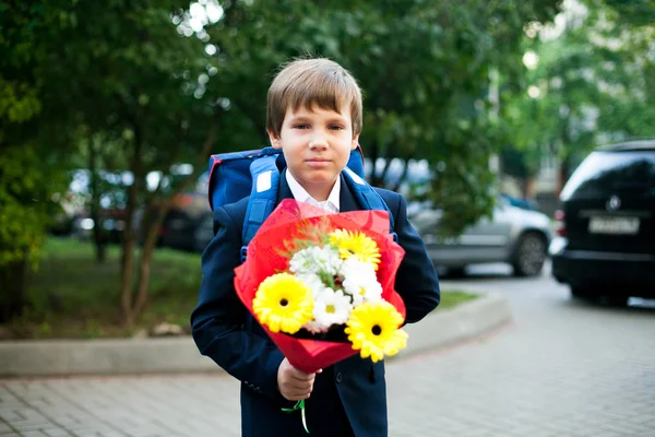 Chlapec Bude Poprvé Shool Prvního Září — Stock fotografie